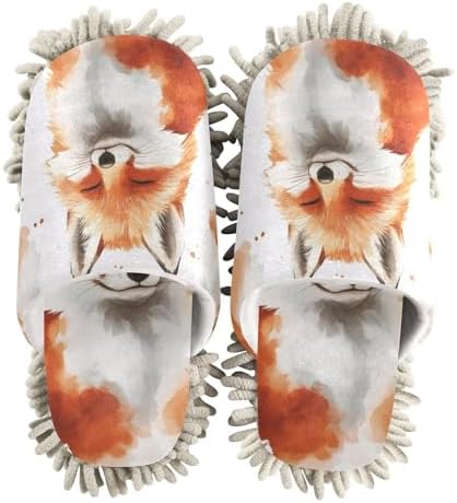 Stylish Microfiber Cleaning Slippers with Smiling Fox