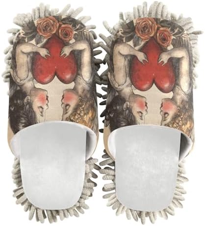 Burbuja Valentine Cupid Mop Slippers Washable Microfiber Cleaning Slippers for Women Men