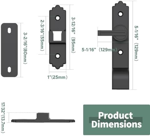 Strong Durable 90-Degree Barn Door Lock with Handle Black