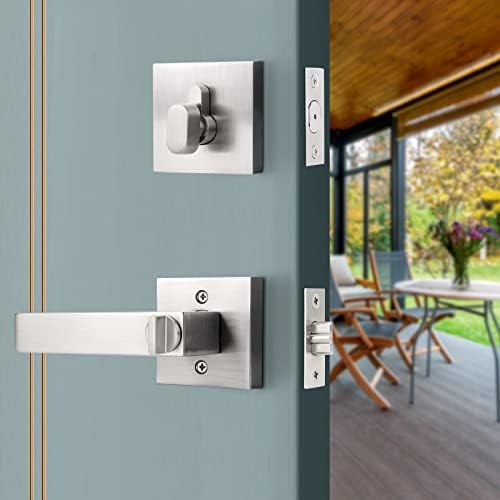 Probrico Front Door Entry Handle Set - Brushed Nickel Single Cylinder Deadbolt