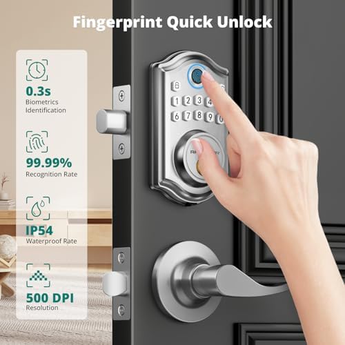 Fingerprint Door Lock with Handle 2 Keys Smart Deadbolt
