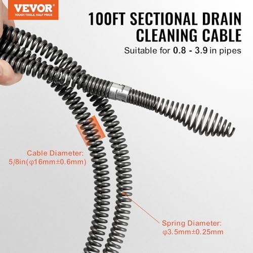 Professional Drain Cleaning Cable with 7 Cutters for 08 to 39 Pipes