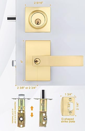 GoldenWarm Gold Door Handle with Deadbolt Set
