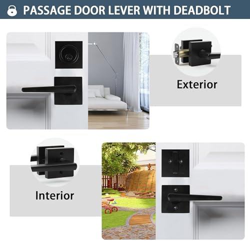 JESSTTI Entry Door Deadbolt and Lever Set Matte Black