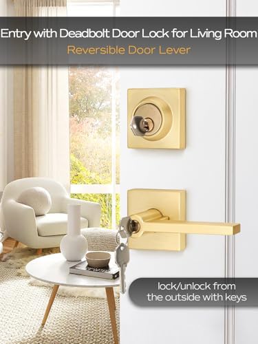 EHOMEWARE Entry Door Handle Deadbolt Set - Heavy Duty Satin Brass Finish