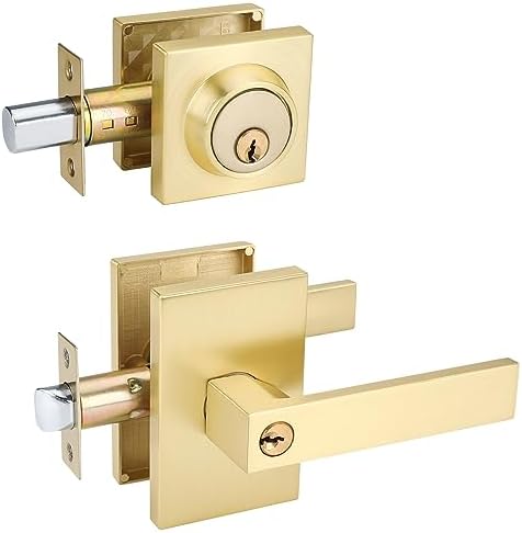 GoldenWarm Gold Door Handle with Deadbolt Set