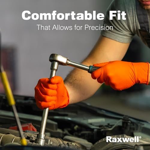 Raxwell Orange Nitrile Gloves - 85 Mil Heavy Duty