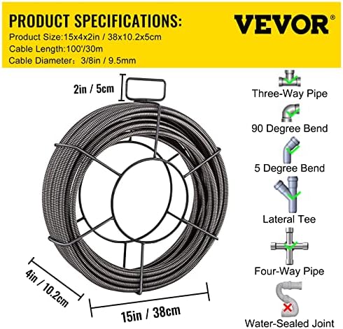VEVOR 100-Foot Sewer Auger Cable with Four Attachments
