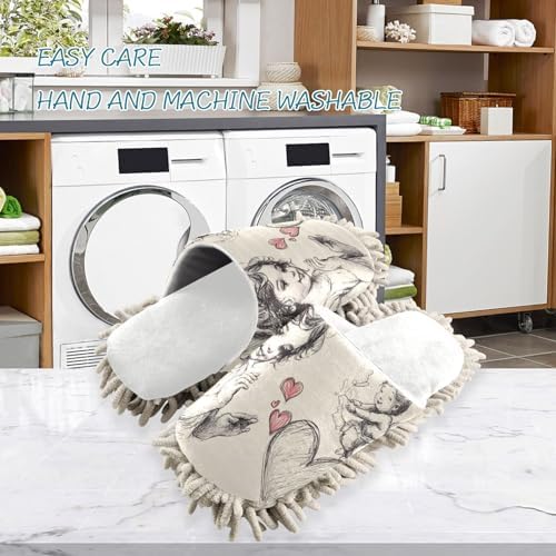 Burbuja Valentine Cupid Mop Slippers - Washable Cleaning Cloths for Home Use