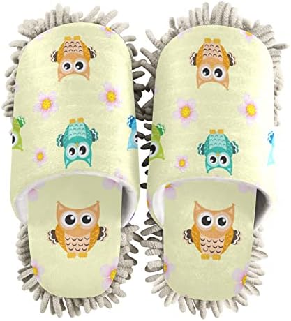 Cute Owl Washable Microfiber Cleaning Slippers for MenWomen