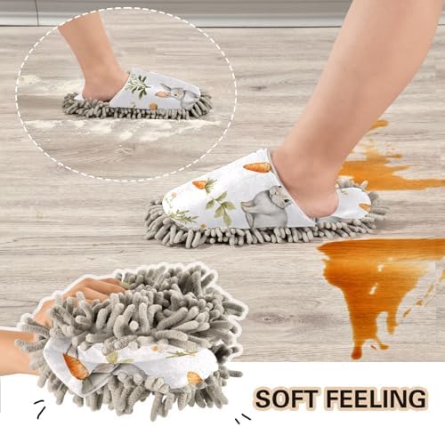 FLildon Microfiber Mopping Slipper Rabbit Carrot Design Washable for House Floors
