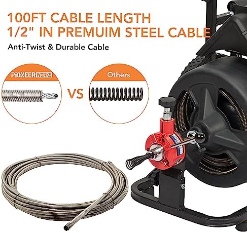 Entcook 100 Ft x 12inch Electric Drain Auger for 1-4 Pipes