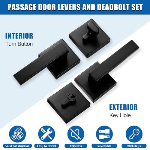 Sopoby Passage Door Handle Matte Black Combination Set