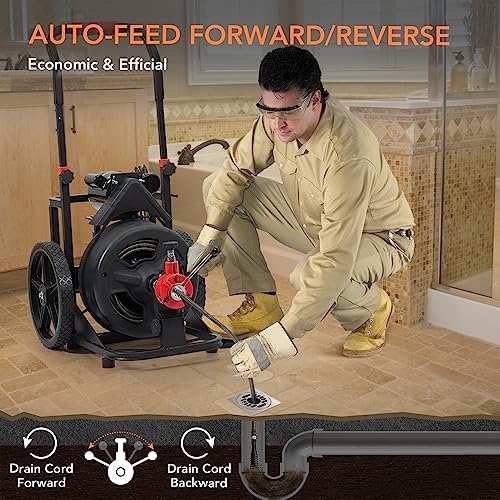 Entcook 100 Ft x 12inch Electric Drain Auger for 1-4 Pipes