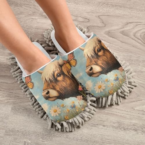 Burbuja Cow in Flowers Butterfly Mop Slippers