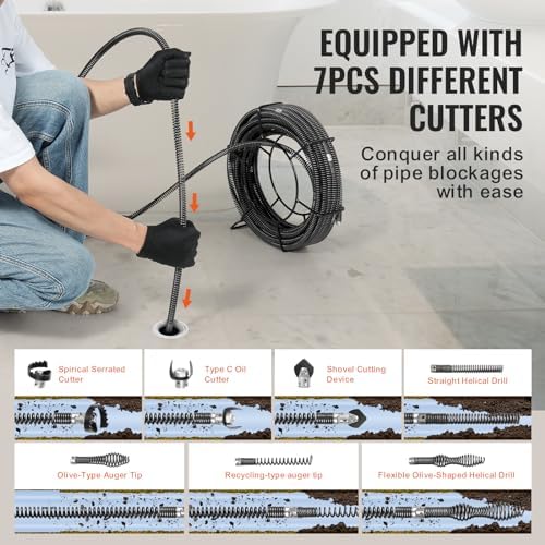 Professional Drain Cleaning Cable with 7 Cutters for 08 to 39 Pipes