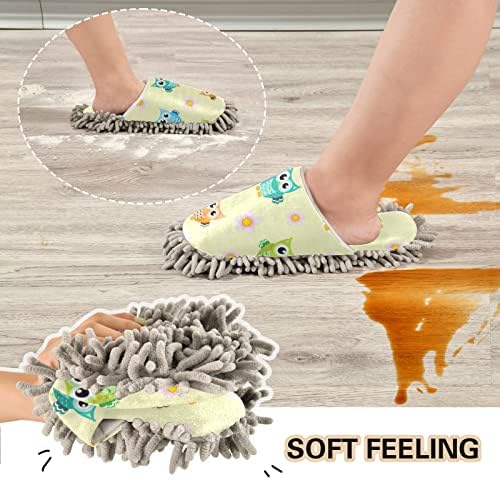 Cute Owl Washable Microfiber Cleaning Slippers for MenWomen