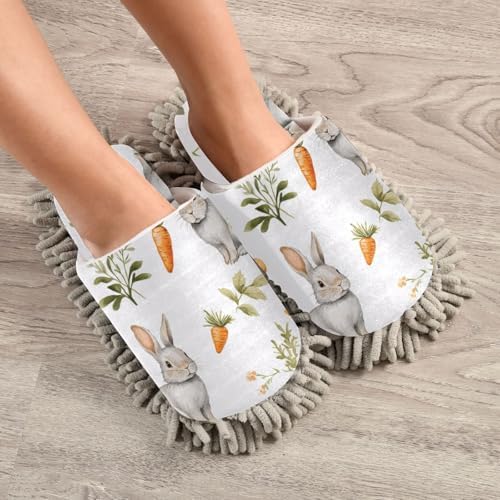 FLildon Microfiber Mopping Slipper Rabbit Carrot Design Washable for House Floors