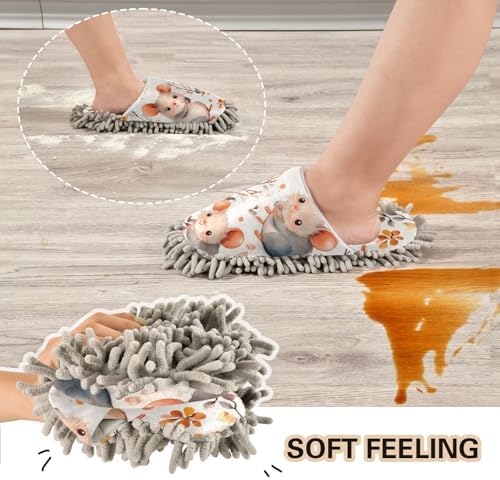 FLildon Microfiber Cleaning Slippers with Cartoon Mice Design