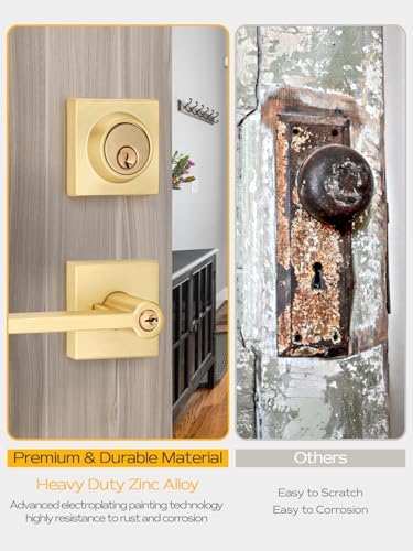 EHOMEWARE Entry Door Handle Deadbolt Set - Heavy Duty Satin Brass Finish