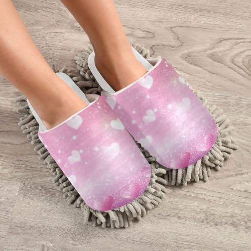Burbuja Valentine Glitter Heart Mop Slippers Perfect for Home Kitchen