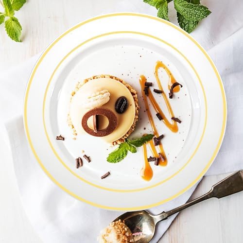 Party Essentials Divine Plastic Disposable Dinnerware 75 Set of 24 Gold Rim