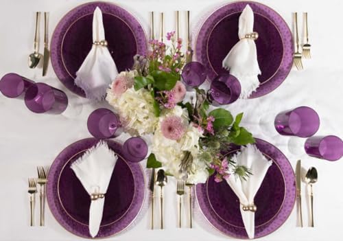 7 EcoQuality Purple Plastic Plates with Gold Rim