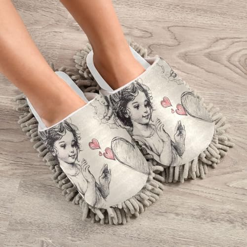 Burbuja Valentine Cupid Mop Slippers - Washable Cleaning Cloths for Home Use