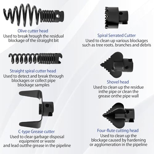 Professional Drain Cleaner Cutter Head Set Drain Snake Tool 7PC Set