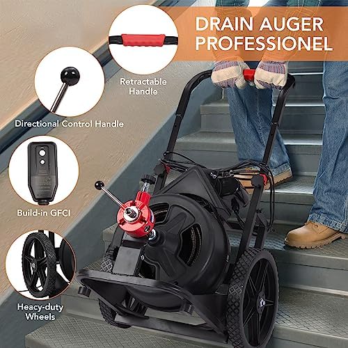 Entcook 100 Ft x 12inch Electric Drain Auger for 1-4 Pipes