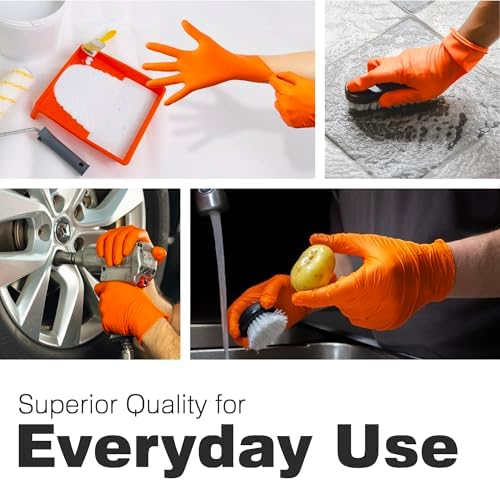Raxwell Orange Nitrile Gloves - 85 Mil Heavy Duty