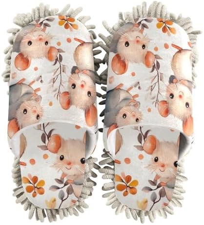 FLildon Microfiber Cleaning Slippers with Cartoon Mice Design