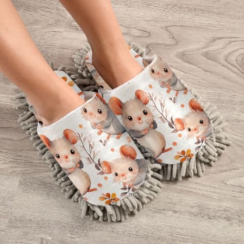 FLildon Microfiber Cleaning Slippers with Cartoon Mice Design