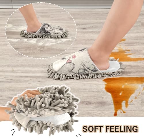 Burbuja Valentine Cupid Mop Slippers - Washable Cleaning Cloths for Home Use