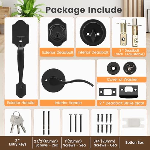 Azdele Reversible Front Door Handle Set Matte Black