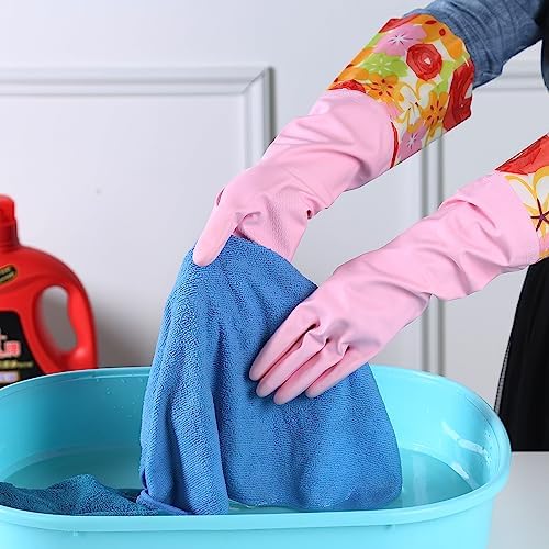 Bamllum 3 Pairs Rubber Cleaning Gloves with Long Cuff