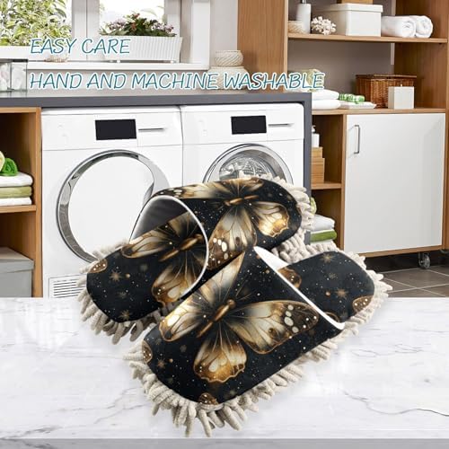 Microfiber Cleaning Slippers for MenWomen Gold Butterfly Design Washable Floor Mop