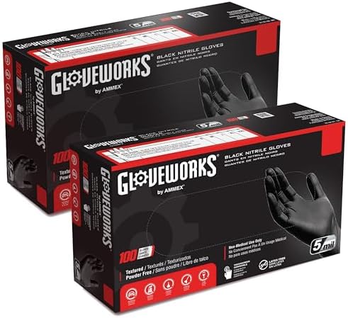 GLOVEWORKS Black Nitrile Industrial Gloves 5 Mil