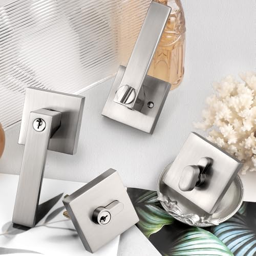 Probrico Front Door Entry Handle Set - Brushed Nickel Single Cylinder Deadbolt