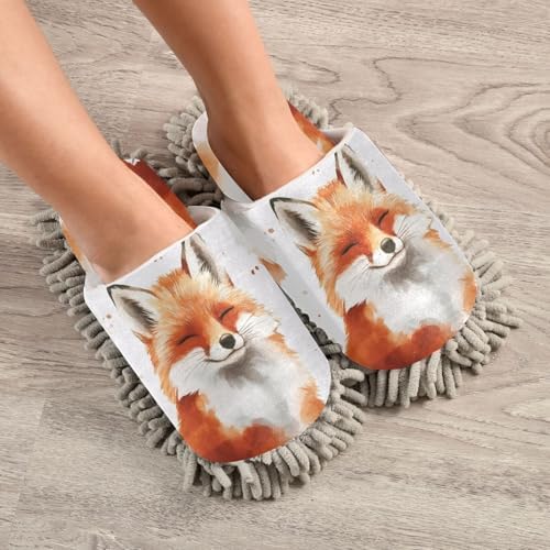 Stylish Microfiber Cleaning Slippers with Smiling Fox