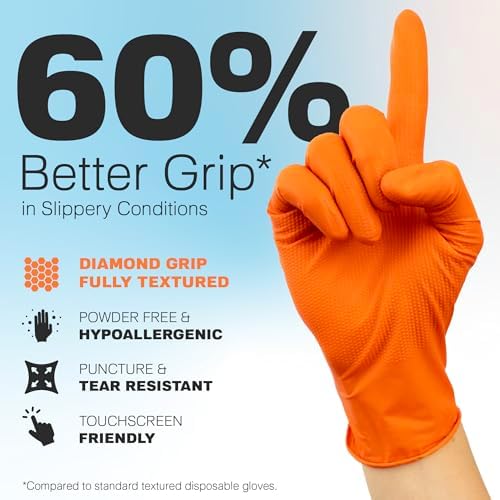 Raxwell Orange Nitrile Gloves - 85 Mil Heavy Duty