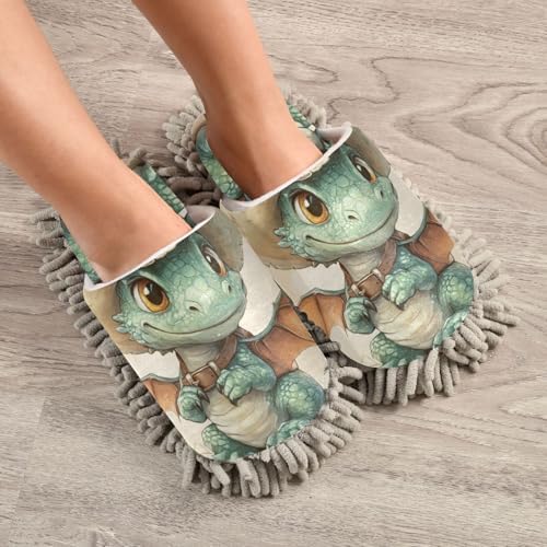 Microfiber Cleaning Slippers with Western Cow-Dragon Design