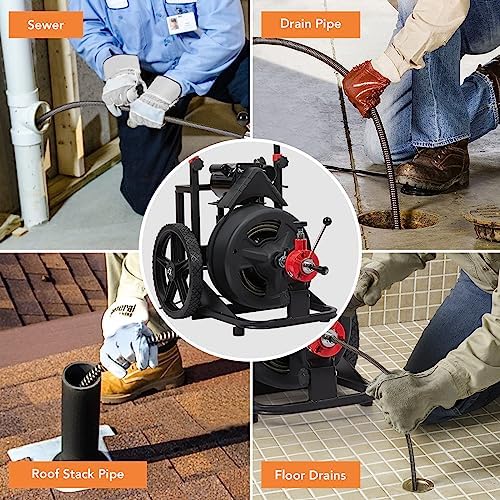Entcook 100 Ft x 12inch Electric Drain Auger for 1-4 Pipes